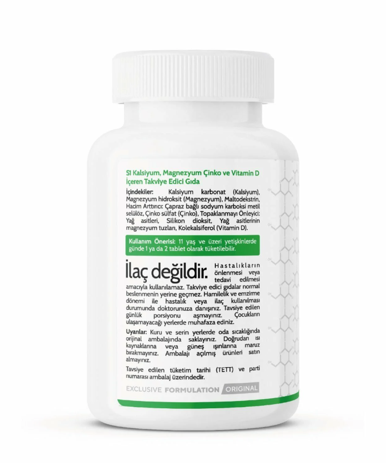 BMT S1 Kalsiyum, Magnezyum, Çinko, Vitamin D Takviye Edici Gıda 60 Tablet