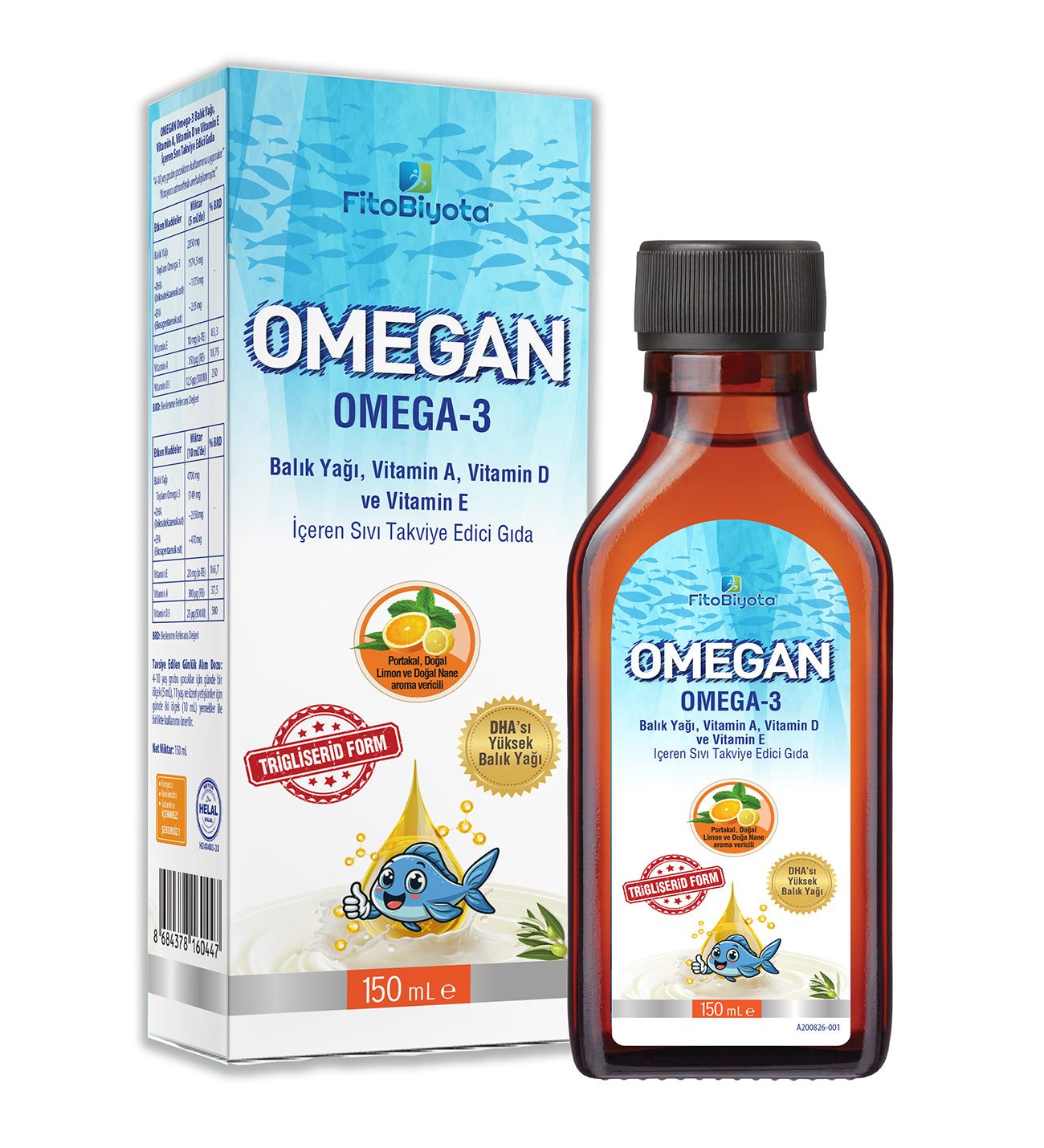 OMEGAN Omega-3 Balık Yağı, Vitamin A, Vitamin D ve Vitamin E İçeren Sıvı Takviye Edici Gıda