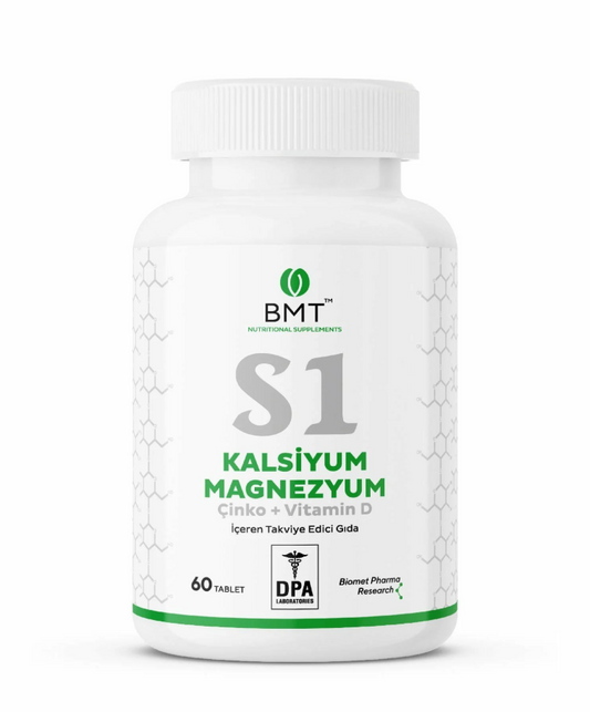 BMT S1 Kalsiyum, Magnezyum, Çinko, Vitamin D Takviye Edici Gıda 60 Tablet