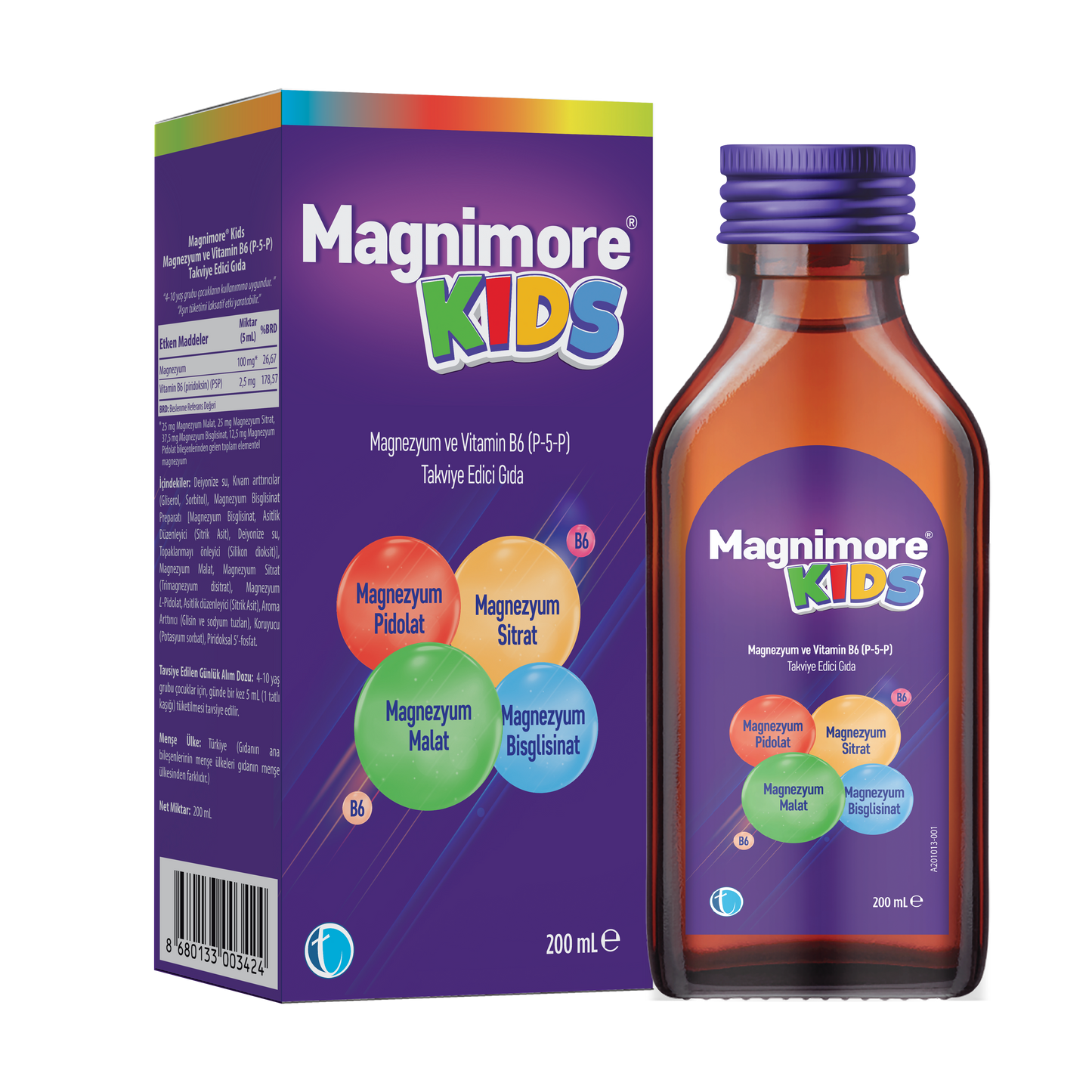 Magnimore Kids Magnezyum ve Vitamin B6 (P-5-P) Takviye Edici Gıda 200 mL